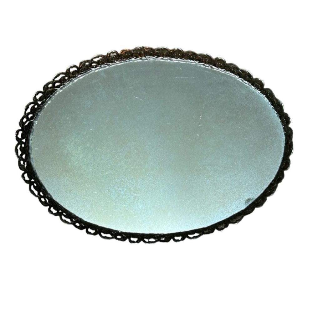 Vintage Hollywood Regency Mirrored Tray with Filigree 13.5"x9.4"